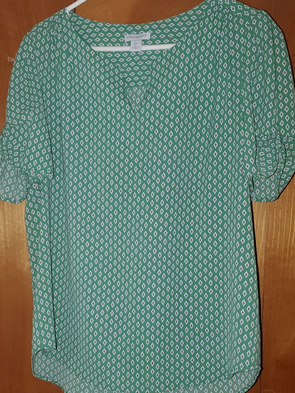 Carolina Belle Montreal Green Geometric Top Blouse Size L